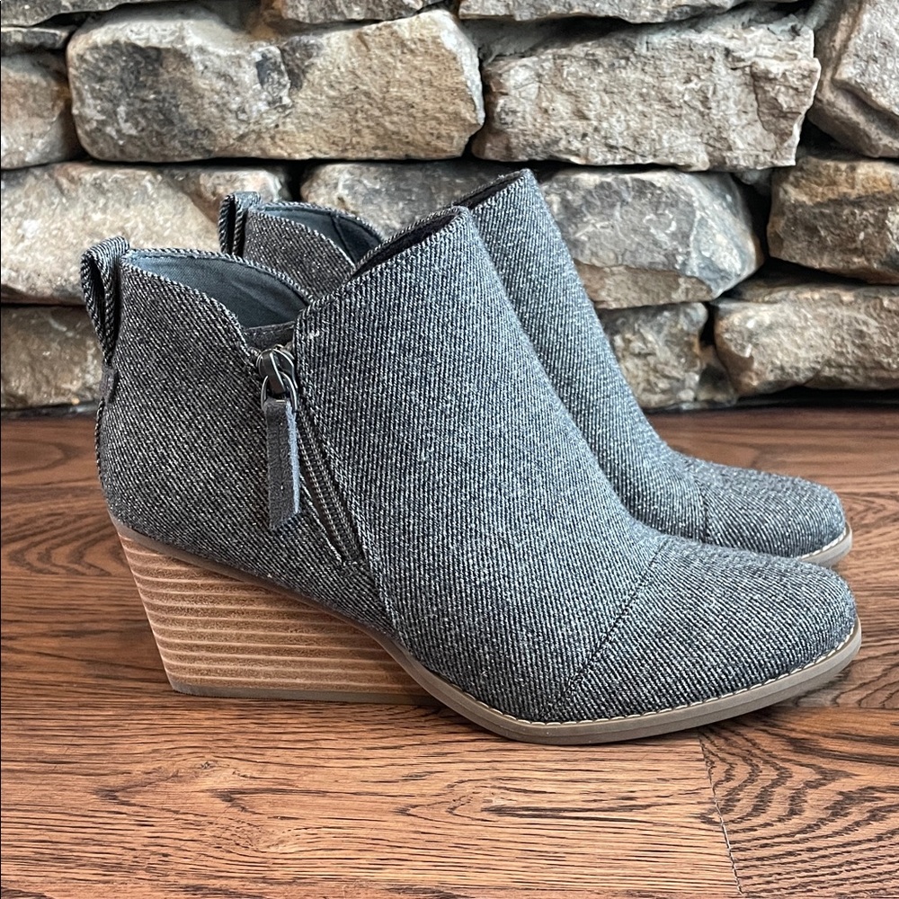 Toms Goldie Forged Iron Shimmer Twill Ankle Booties